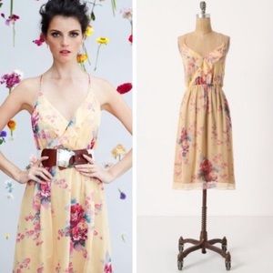 Anthro Meadow Rue Yellow Floral Chiffon Dress Size 2